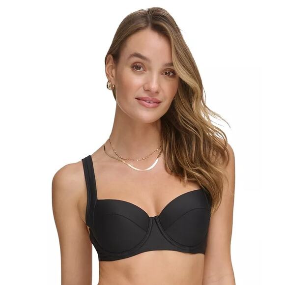DKNY Women Black Molded Classic Pinup Underwire Swim Bikini Top Size S - Picture 1 of 2